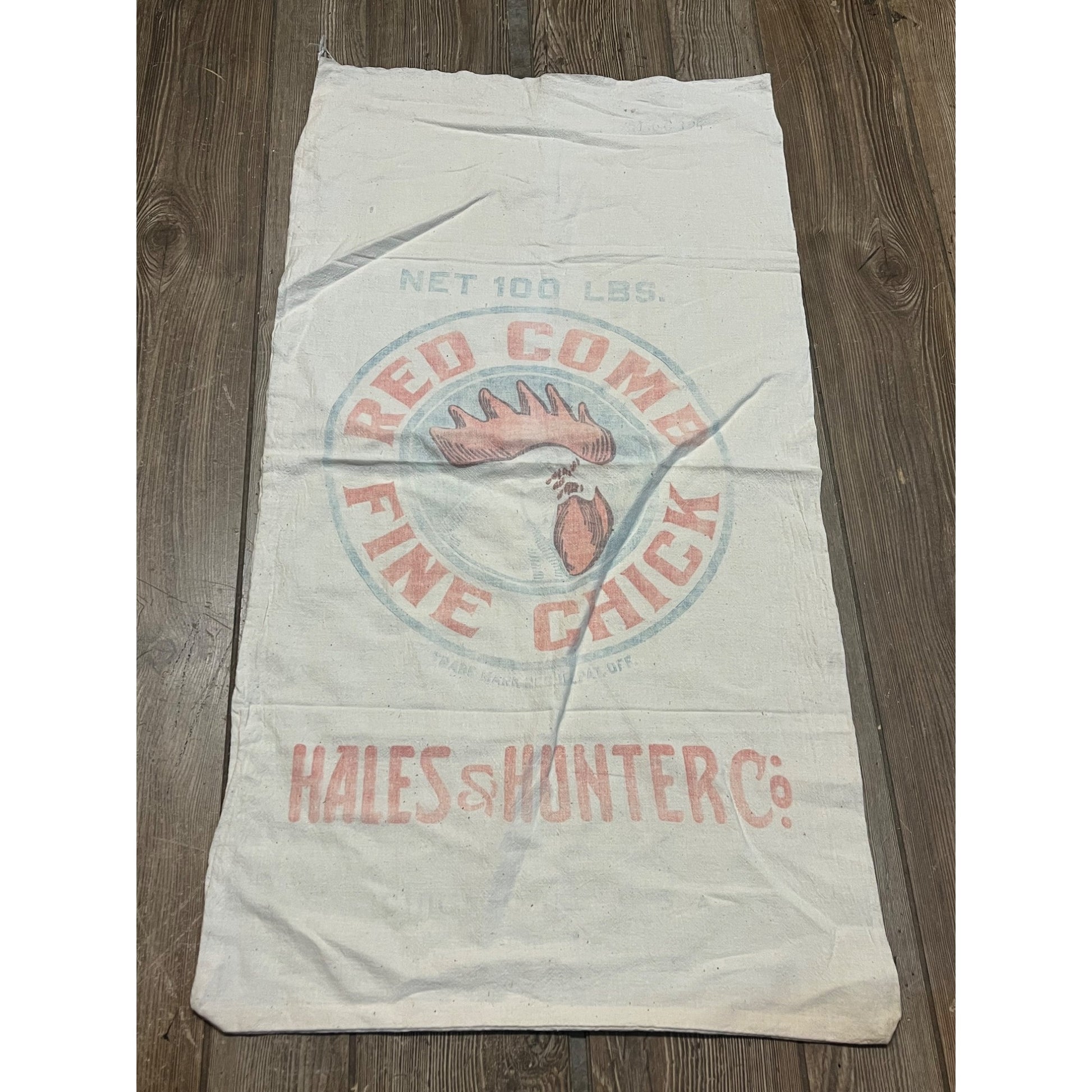 Vintage Red Comb Fine Chick Poultry Feed Bag Cloth Sack Farm Advertising