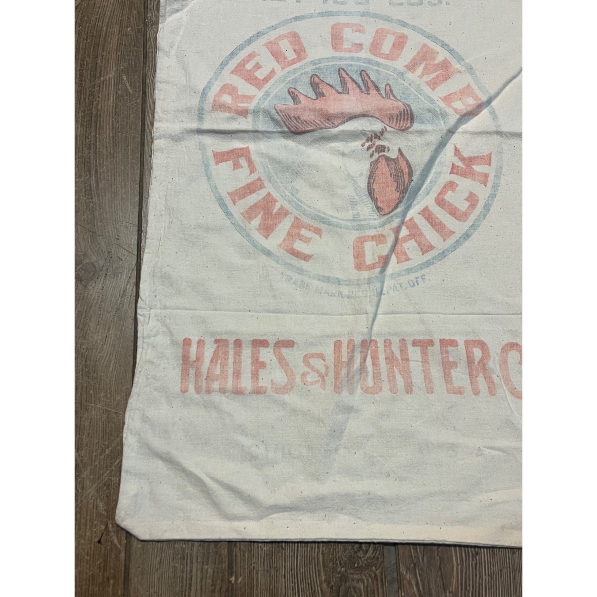 Vintage Red Comb Fine Chick Poultry Feed Bag Cloth Sack Farm Advertising