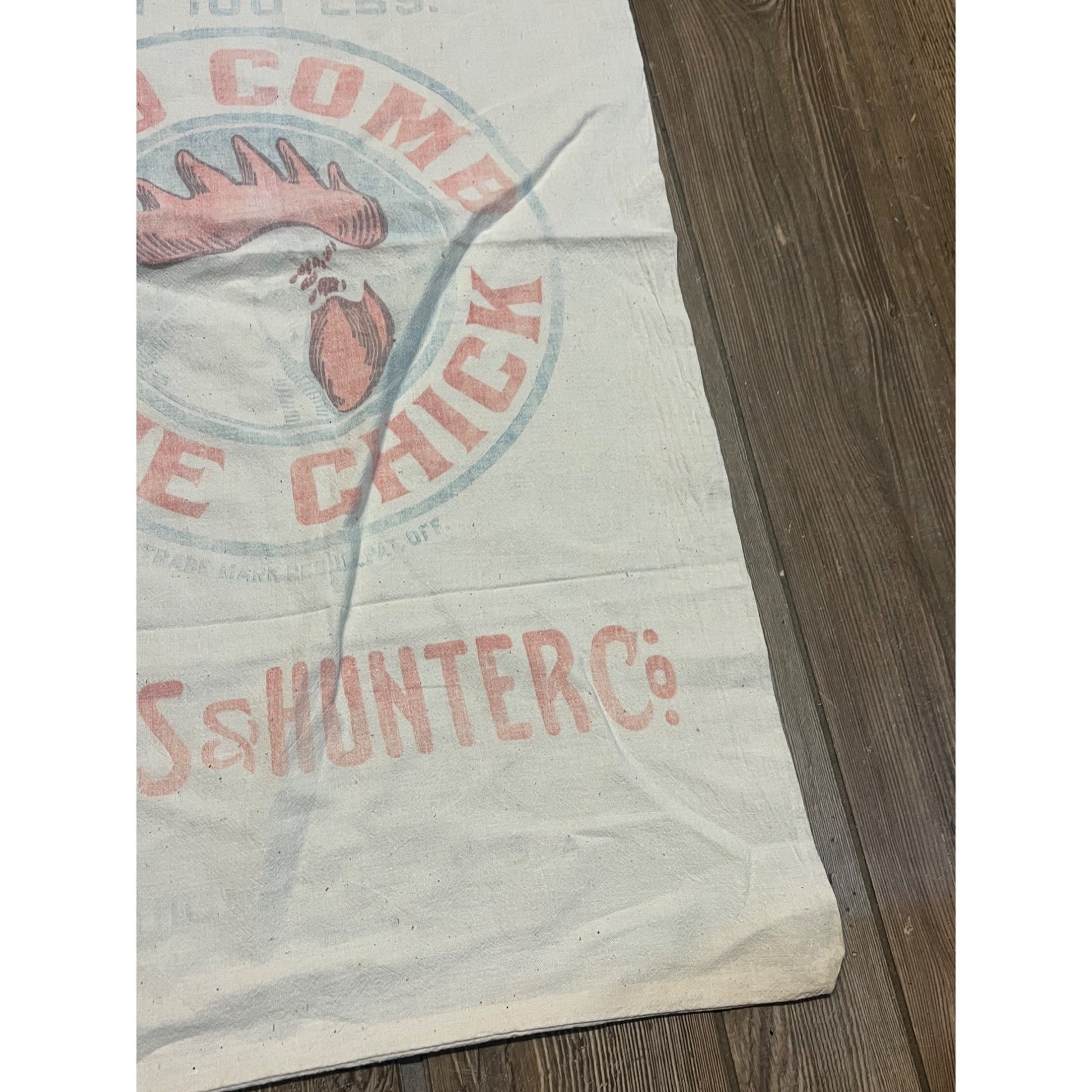 Vintage Red Comb Fine Chick Poultry Feed Bag Cloth Sack Farm Advertising