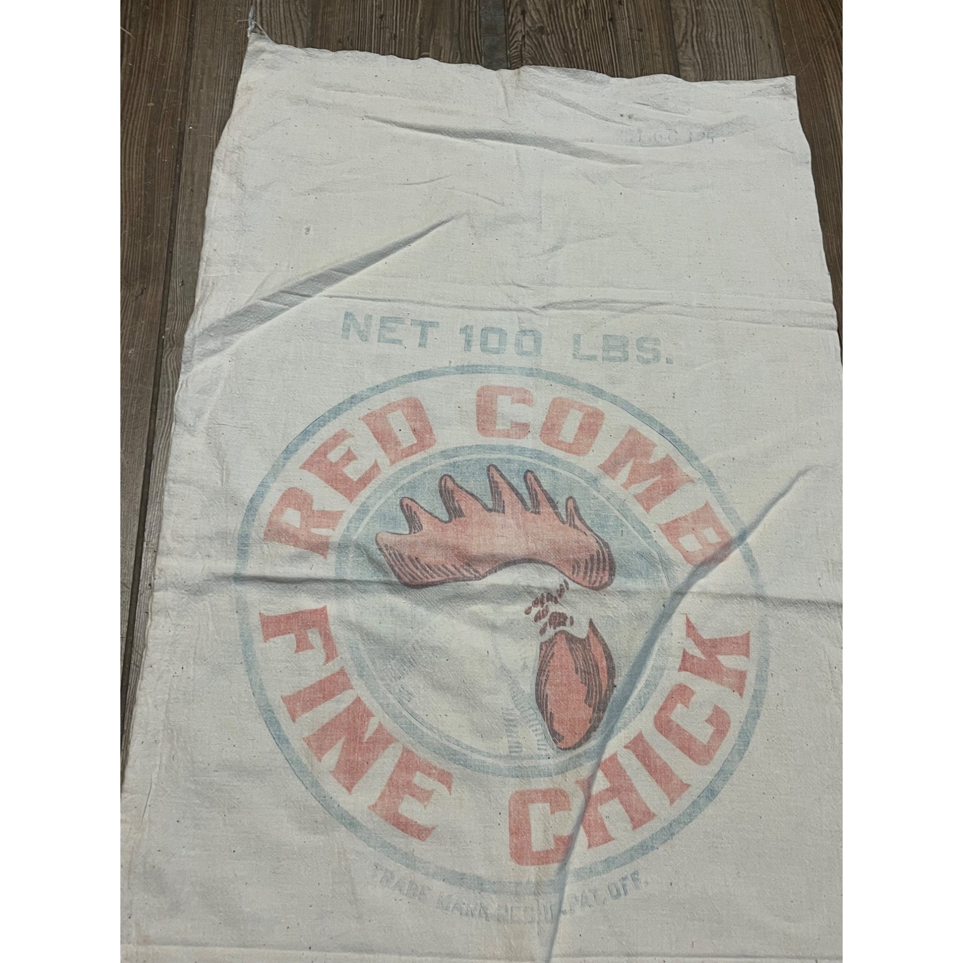 Vintage Red Comb Fine Chick Poultry Feed Bag Cloth Sack Farm Advertising