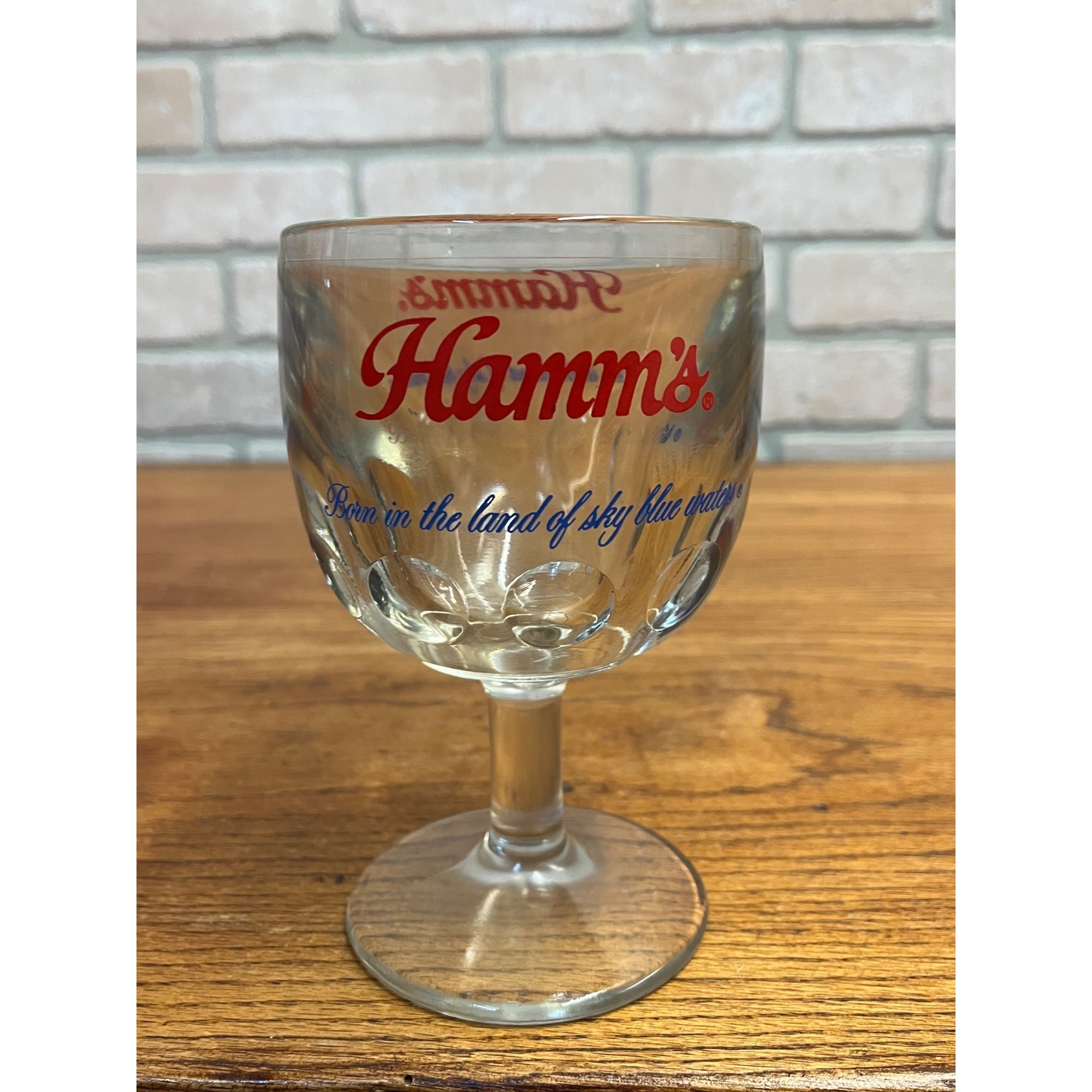 Vintage Hamm’s Beer Goblet Thumbprint Heavy Stemmed Schooner Glass 6" Barware