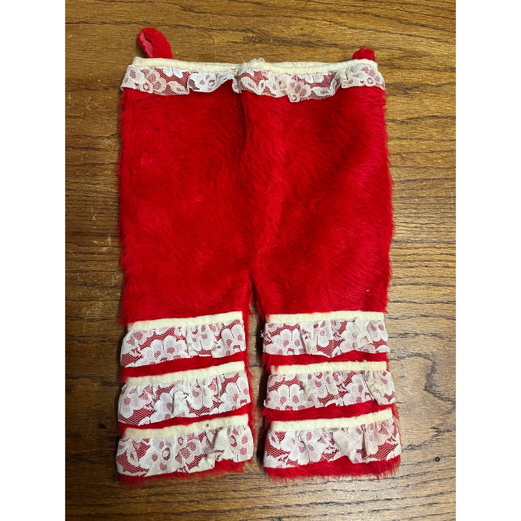 Vintage Christmas Red Faux Fur & Lace Mrs. Claus Bloomers Santa Pants Stocking