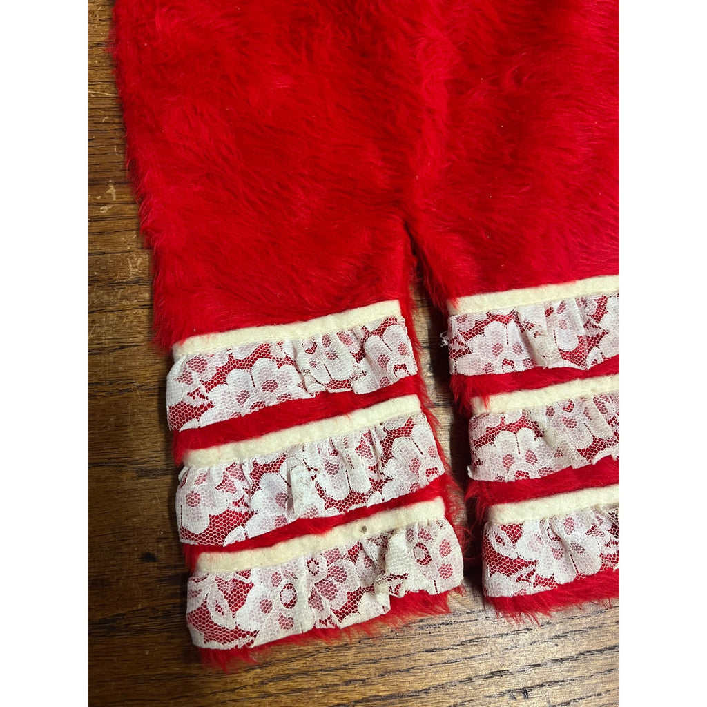 Vintage Christmas Red Faux Fur & Lace Mrs. Claus Bloomers Santa Pants Stocking