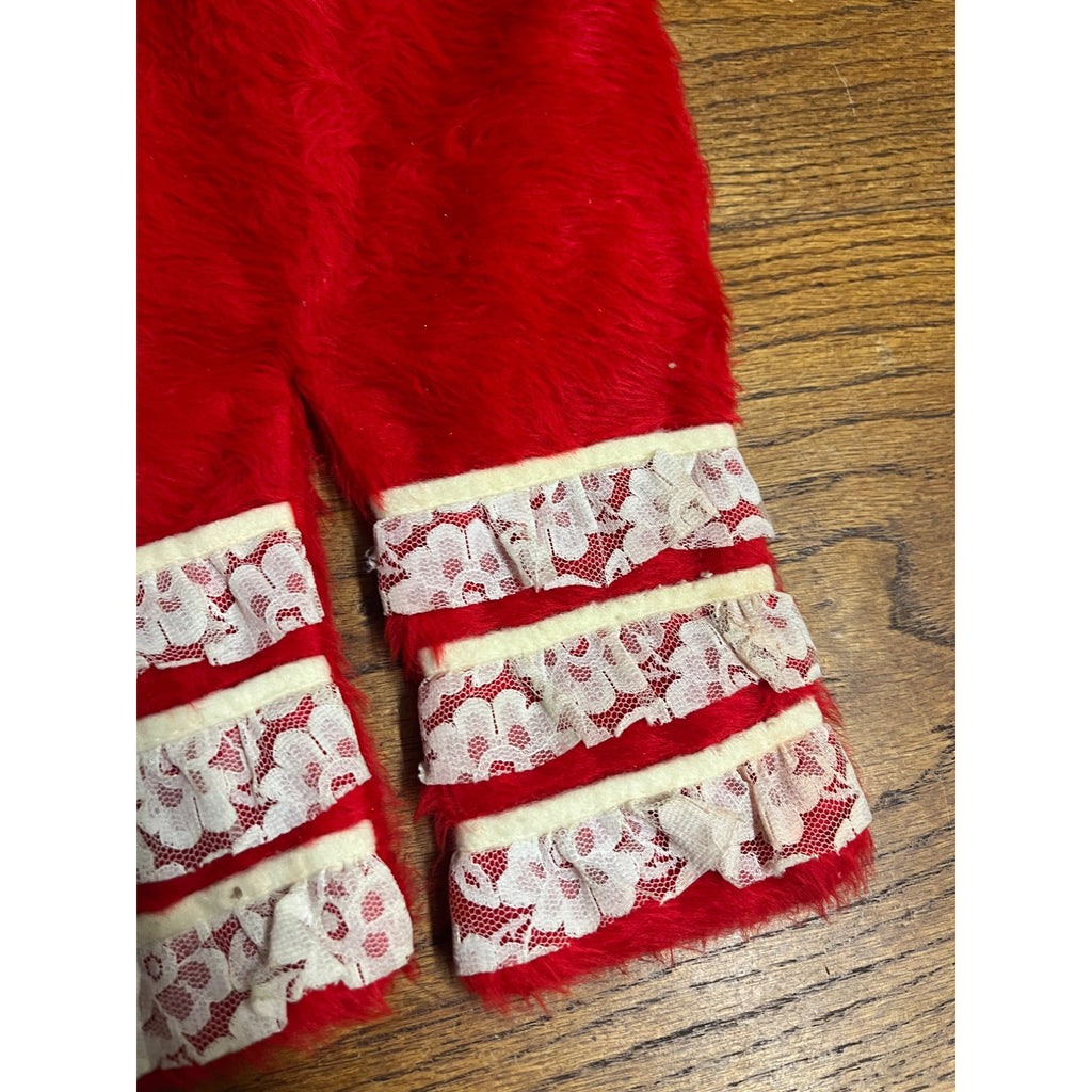 Vintage Christmas Red Faux Fur & Lace Mrs. Claus Bloomers Santa Pants Stocking