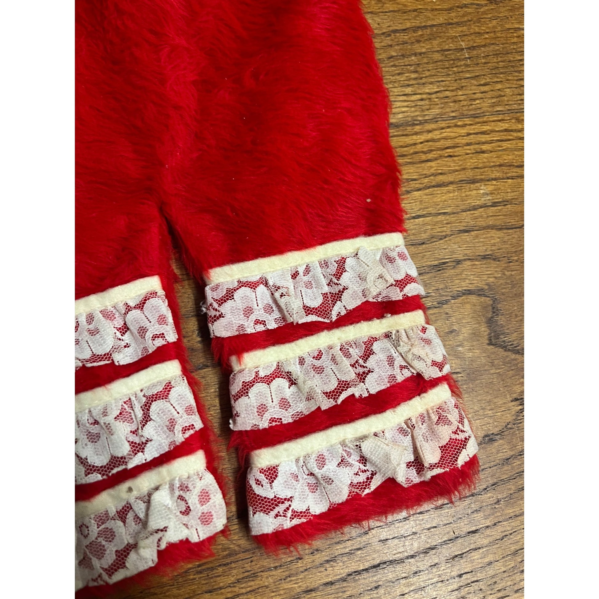 Vintage Christmas Red Faux Fur & Lace Mrs. Claus Bloomers Santa Pants Stocking