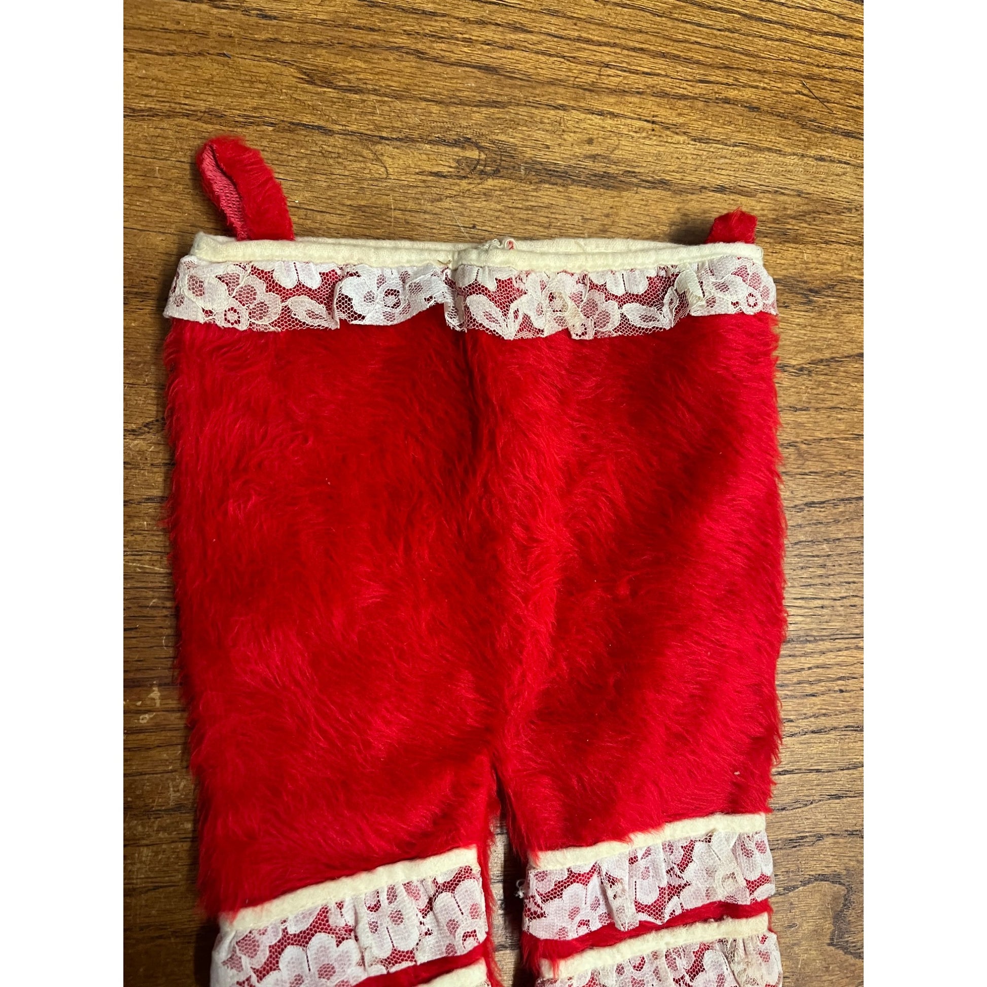 Vintage Christmas Red Faux Fur & Lace Mrs. Claus Bloomers Santa Pants Stocking