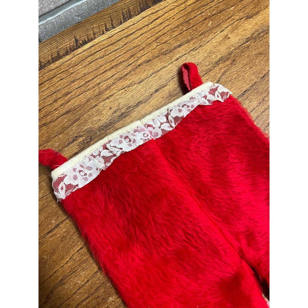 Vintage Christmas Red Faux Fur & Lace Mrs. Claus Bloomers Santa Pants Stocking
