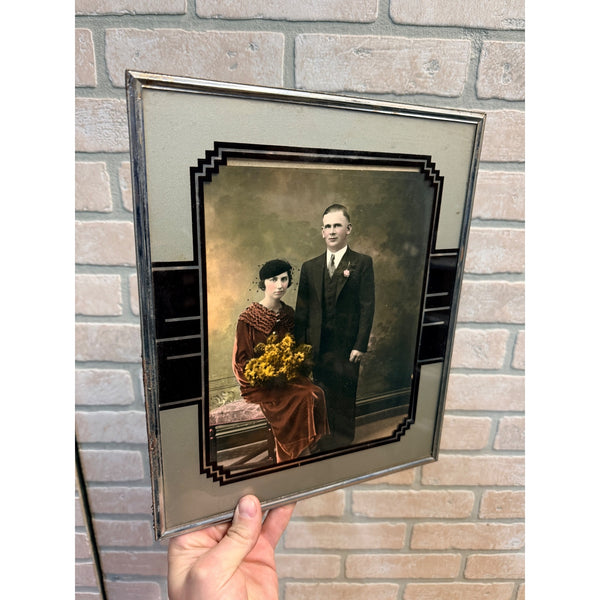Vintage 1930s Art Deco Reverse Glass Style Picture Photo Frame - As-Is
