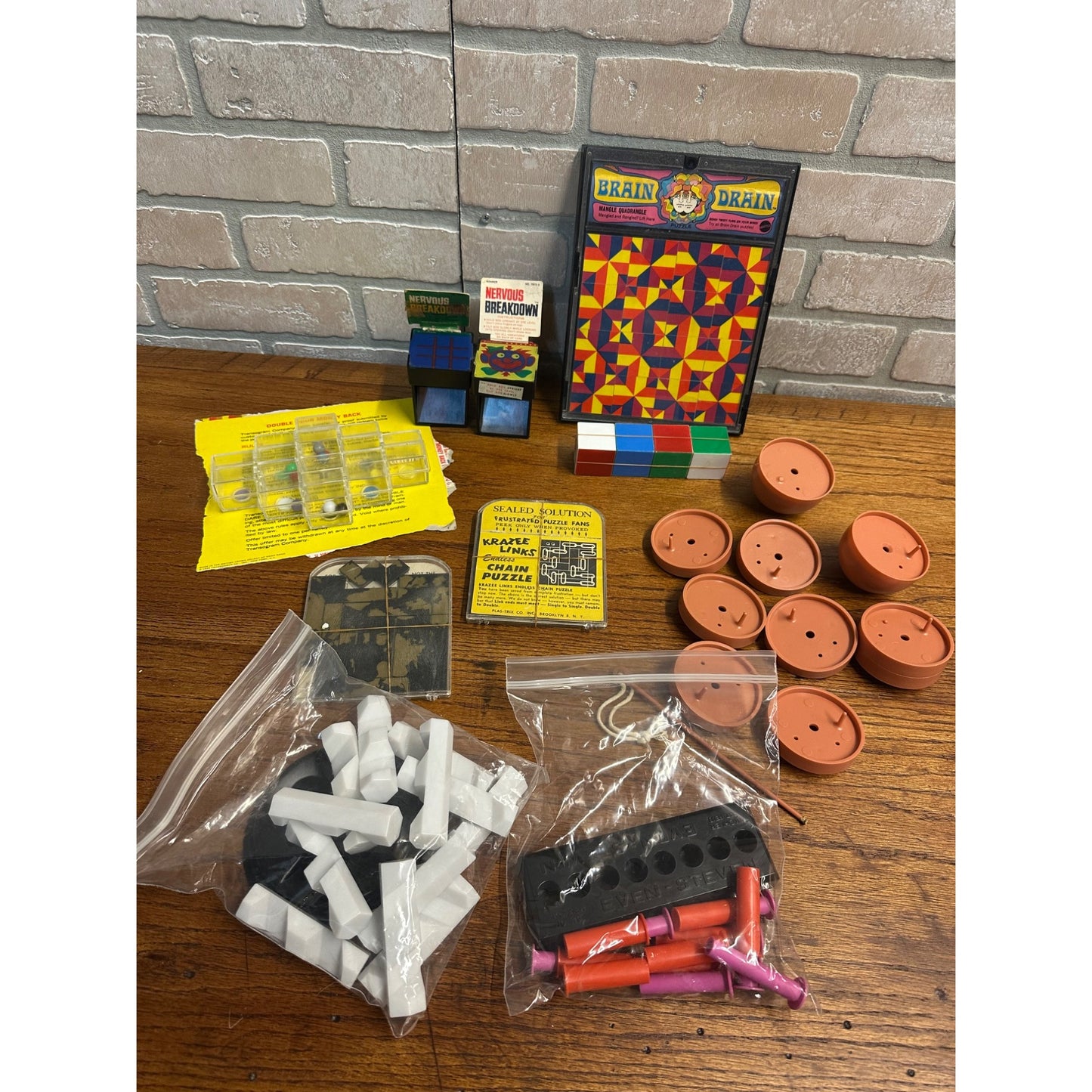 Vintage 1970s-80s Brain Drain Teaser Puzzle Dexterity Games Kohner, Plas-Trix ++