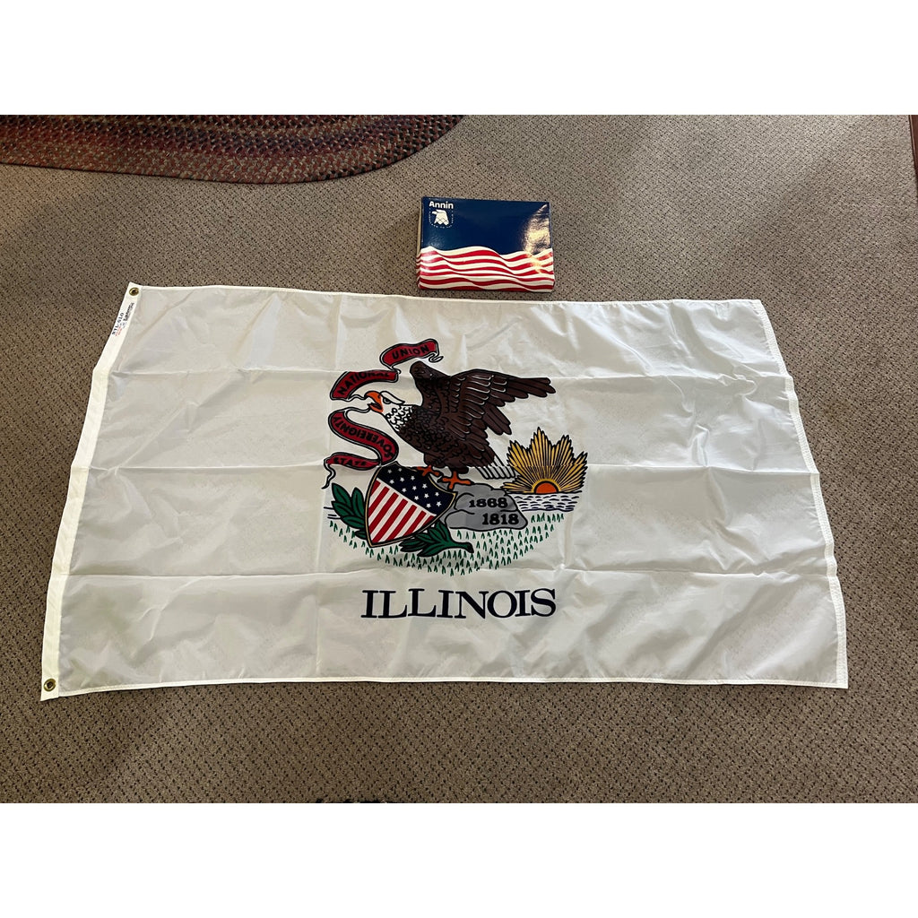 Vintage Annin NYL-GLO ILLINOIS FLAG 3x5' 100% polyester BALD EAGLE 1868 1818
