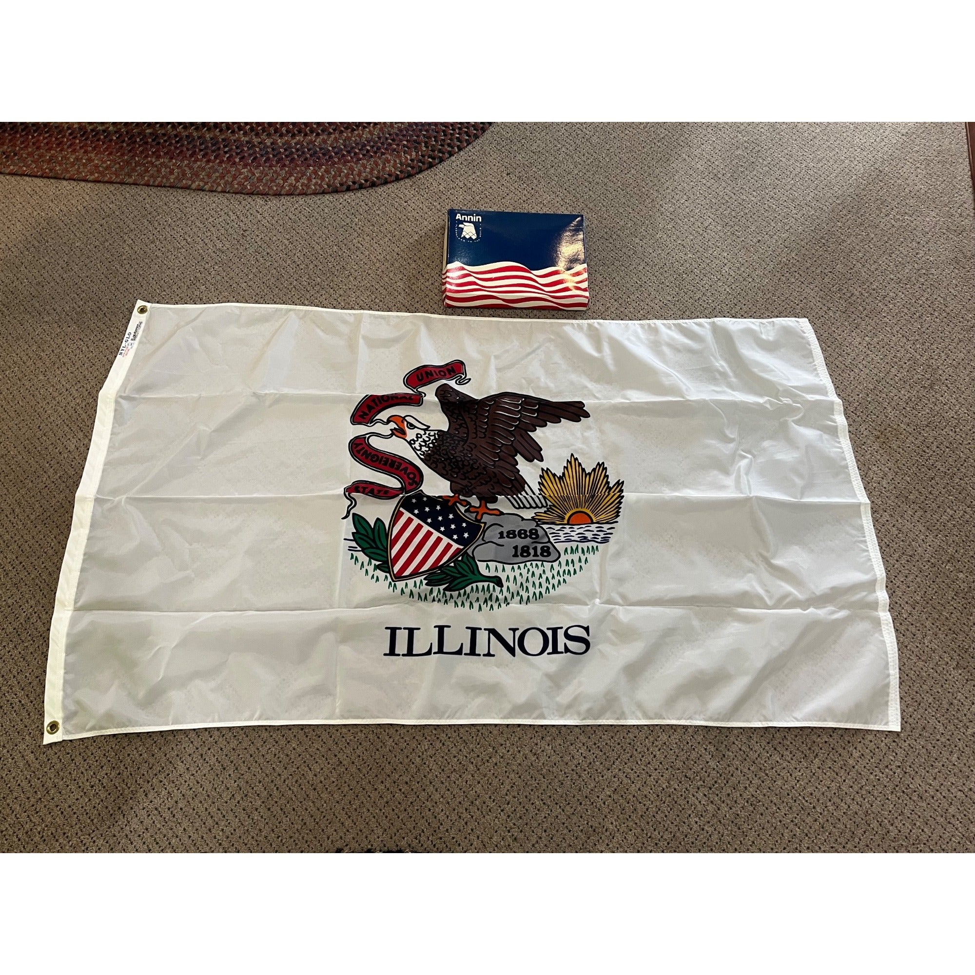 Vintage Annin NYL-GLO ILLINOIS FLAG 3x5' 100% polyester BALD EAGLE 1868 1818