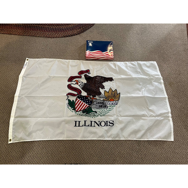 Vintage Annin NYL-GLO ILLINOIS FLAG 3x5' 100% polyester BALD EAGLE 1868 1818