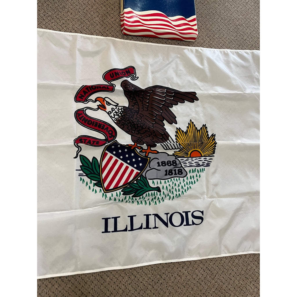 Vintage Annin NYL-GLO ILLINOIS FLAG 3x5' 100% polyester BALD EAGLE 1868 1818