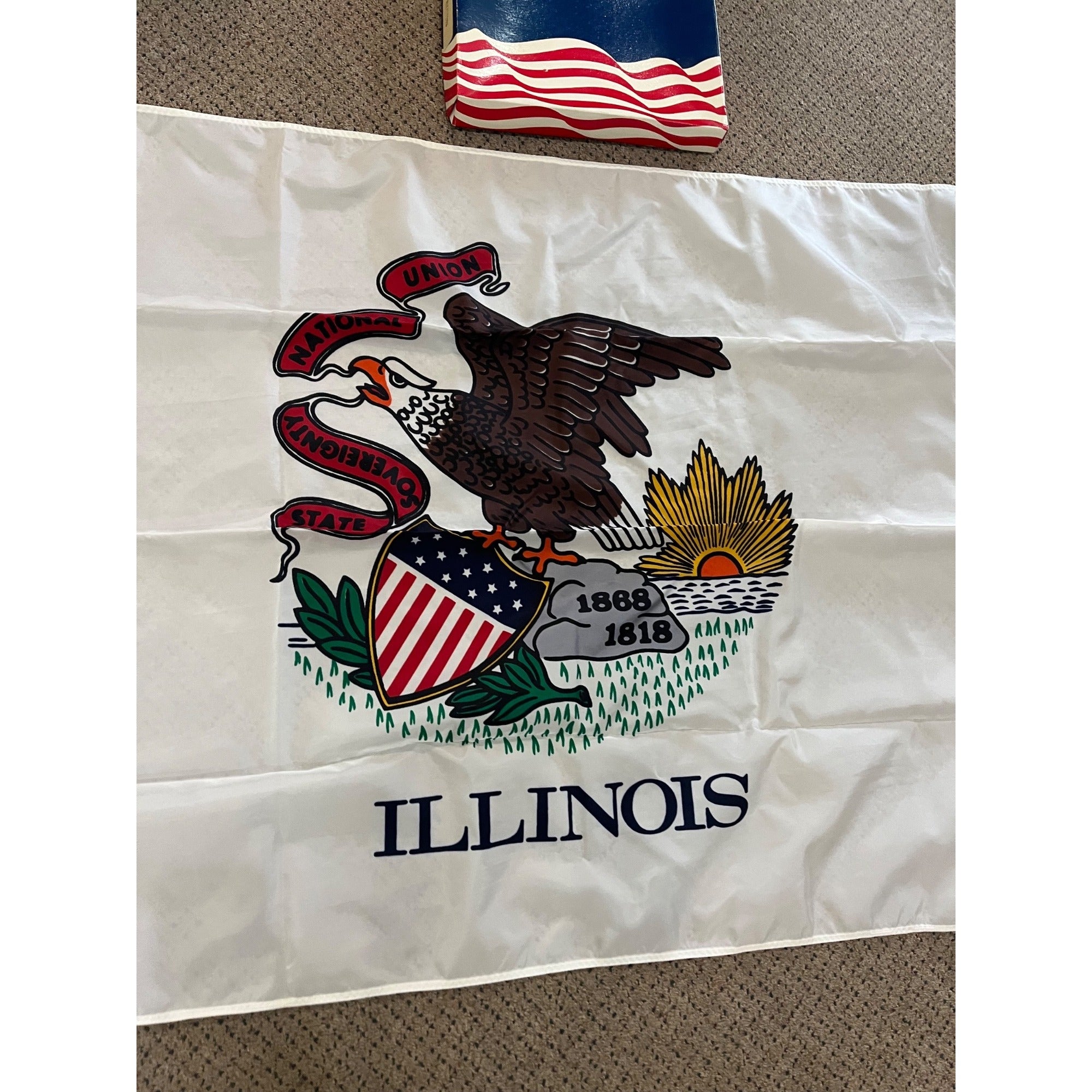 Vintage Annin NYL-GLO ILLINOIS FLAG 3x5' 100% polyester BALD EAGLE 1868 1818
