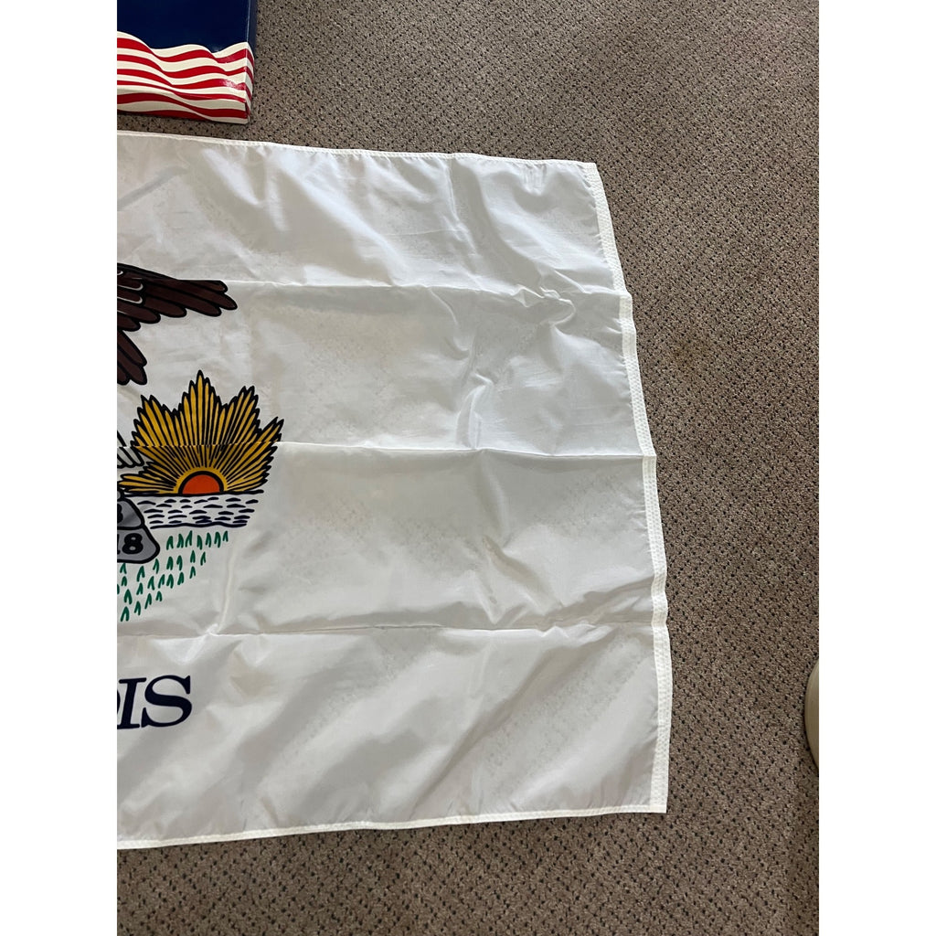 Vintage Annin NYL-GLO ILLINOIS FLAG 3x5' 100% polyester BALD EAGLE 1868 1818