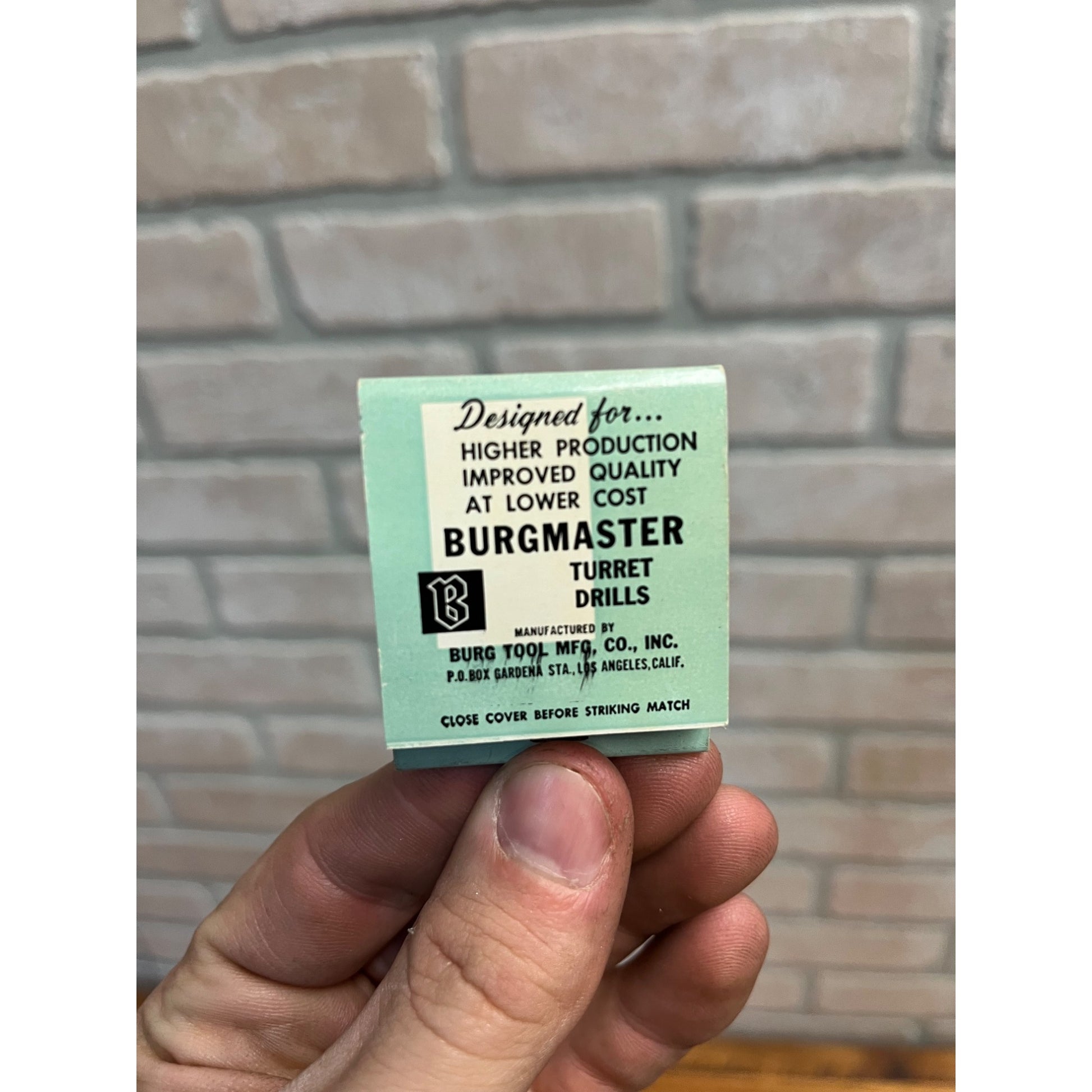 Vintage Burgmaster Matchbook Full Unused Burg Toll Mfg Co. Drills Los Angeles