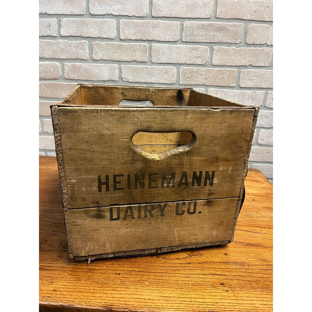 Vintage Heinemann Dairy Co Wooden Crate Kewaskum Wisconsin Milk Crate