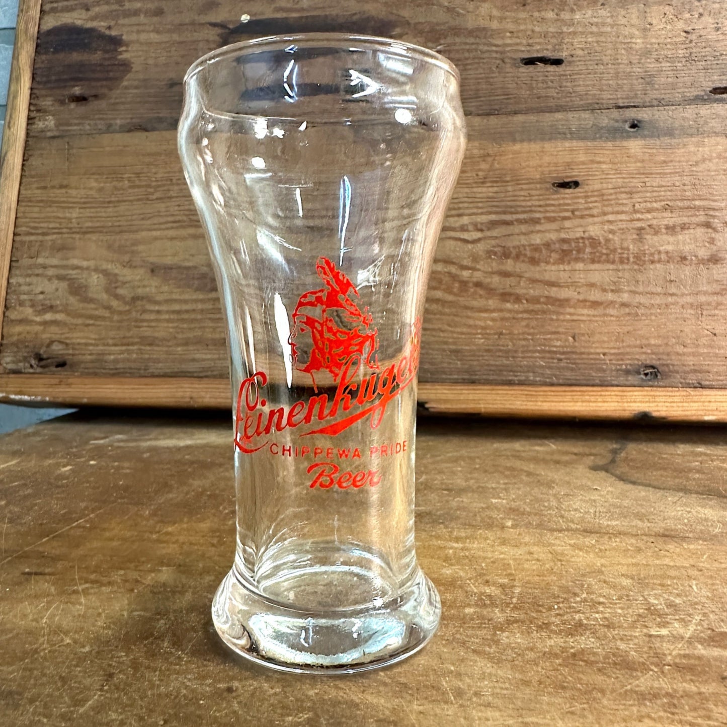 6" LEINENKUGEL BEER GLASS PILSNER TUMBLER CHIPPEWA PRIDE INDIAN MAIDEN