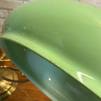 Antique Victorian Brass Double Student Lamp Base with Center Tank & Green Shades