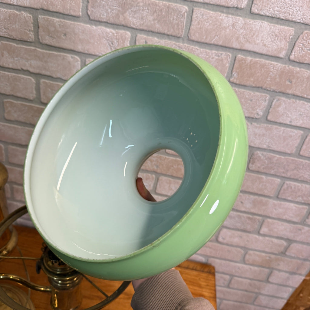 Antique Victorian Brass Double Student Lamp Base with Center Tank & Green Shades