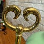 Antique Victorian Brass Double Student Lamp Base with Center Tank & Green Shades