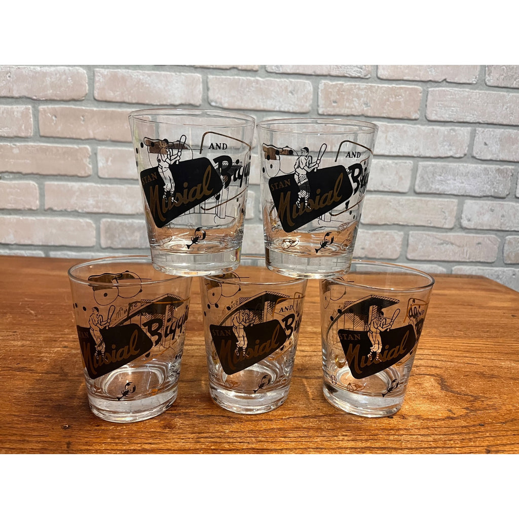 1950s Stan Musial Biggies Drinking Glasses St Louis Cardinals Set (5) Restaurant