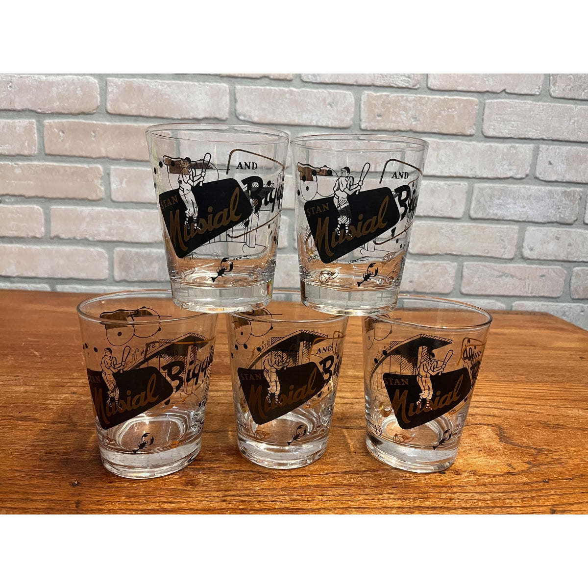 1950s Stan Musial Biggies Drinking Glasses St Louis Cardinals Set (5) Restaurant