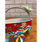 Vintage Ohio Art Tin Litho Toy Beach Set Sand Sifter + Frog & Beach Ball Mold