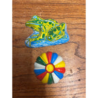 Vintage Ohio Art Tin Litho Toy Beach Set Sand Sifter + Frog & Beach Ball Mold