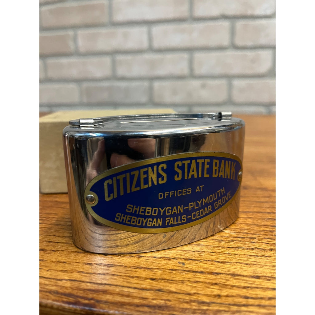 Vintage Chicago Thrift Co. Metal Coin Bank Citizens Sheboygan Wisconsin - NO KEY