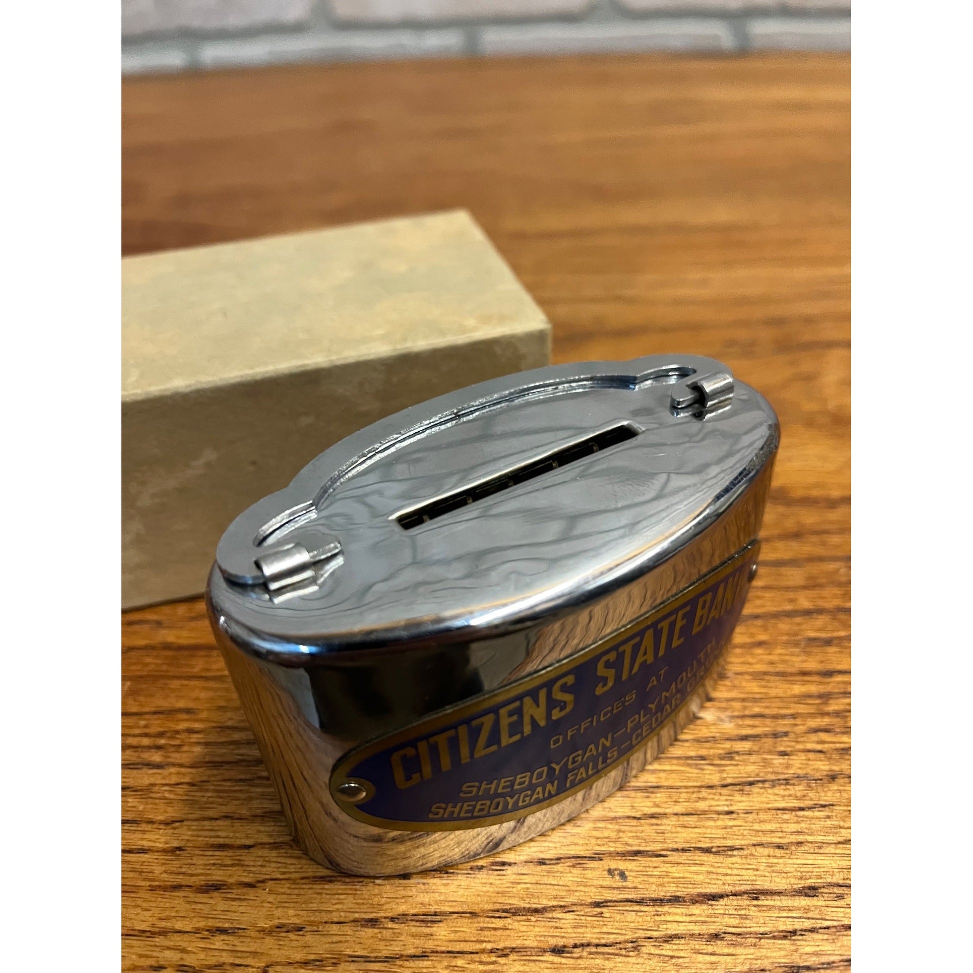 Vintage Chicago Thrift Co. Metal Coin Bank Citizens Sheboygan Wisconsin - NO KEY