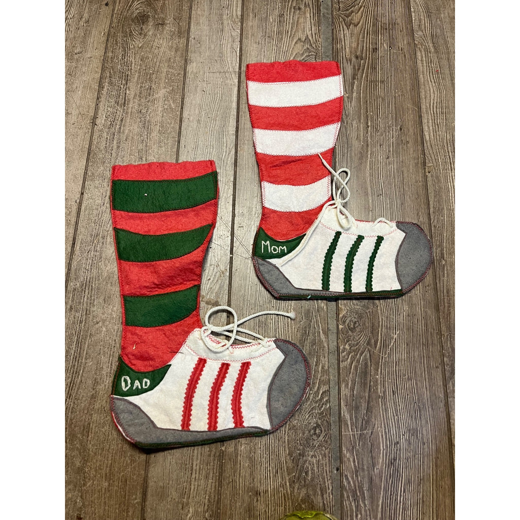Vintage 1980s Sneakers Mid-Century Felt Christmas Stockings  Mom & Dad
