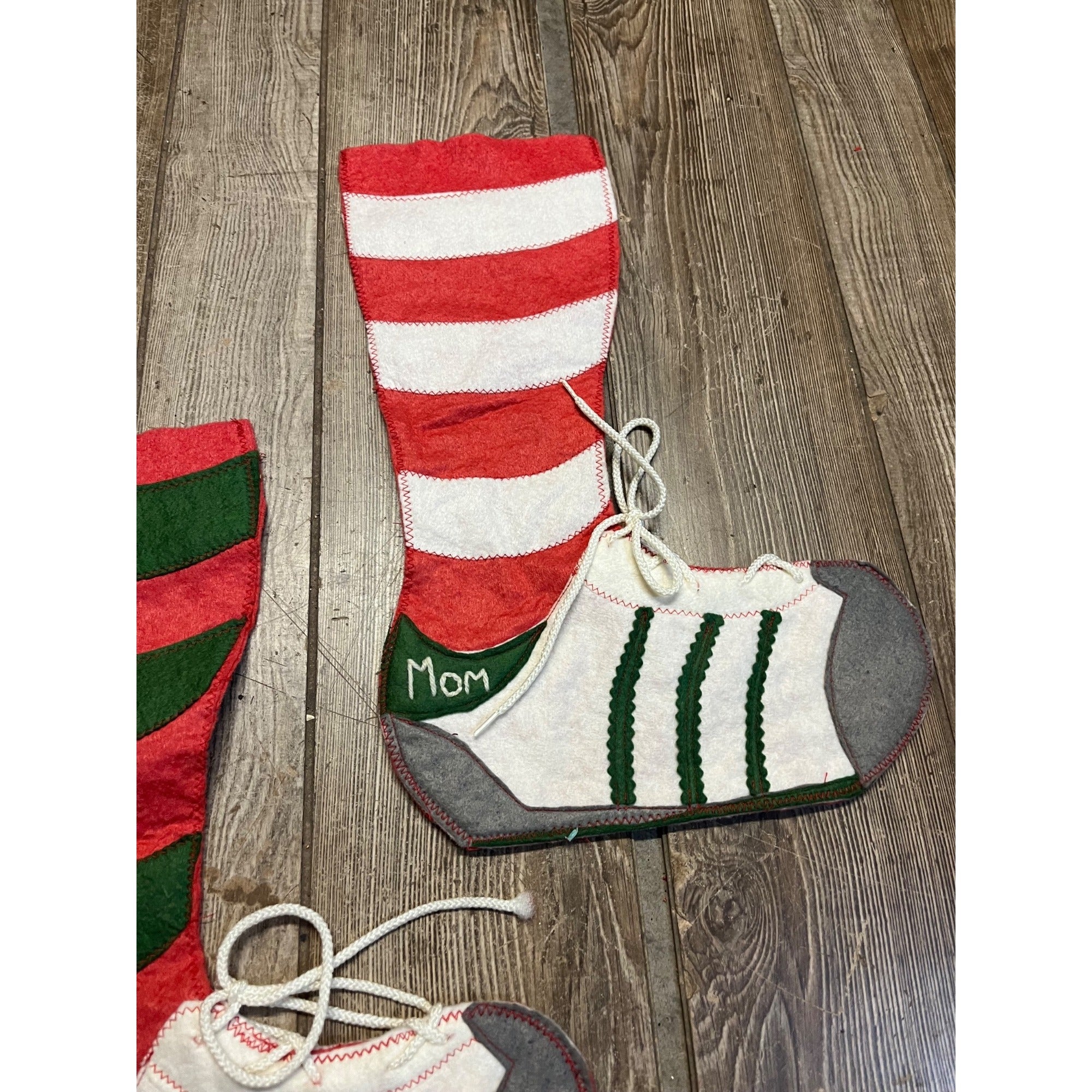 Vintage 1980s Sneakers Mid-Century Felt Christmas Stockings  Mom & Dad