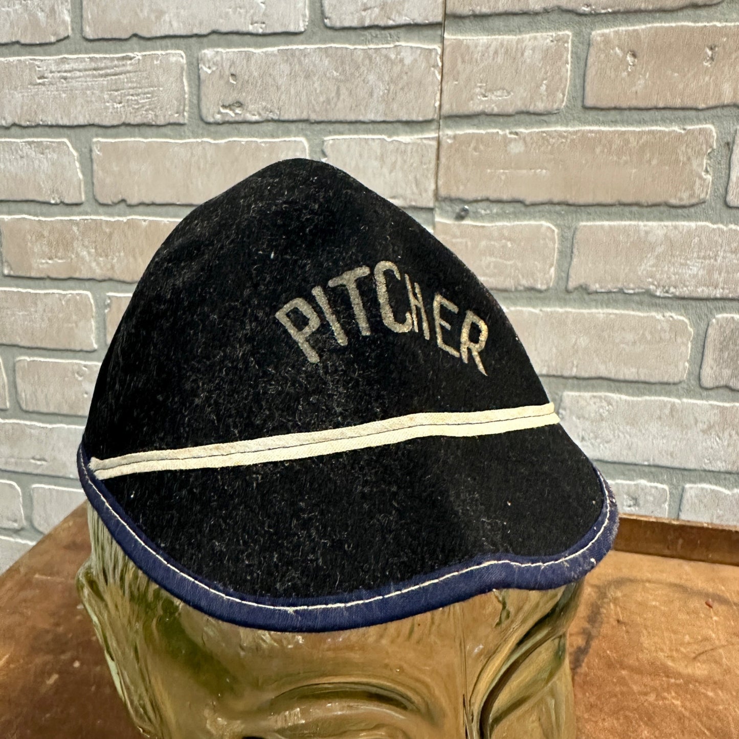 Vintage 1930s-40s Youth Baseball Cap Hat "Pitcher" Felt Early Baseball Uniform