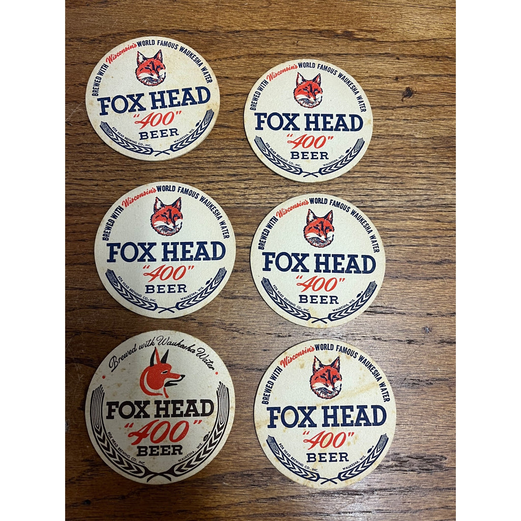 Vintage Fox Head 400 Beer Waukesha Wisconsin Bar Coasters Set
