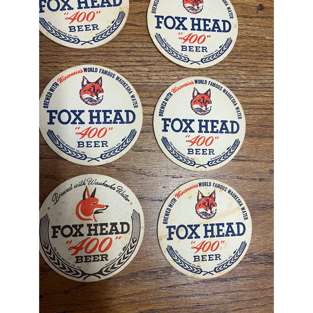 Vintage Fox Head 400 Beer Waukesha Wisconsin Bar Coasters Set