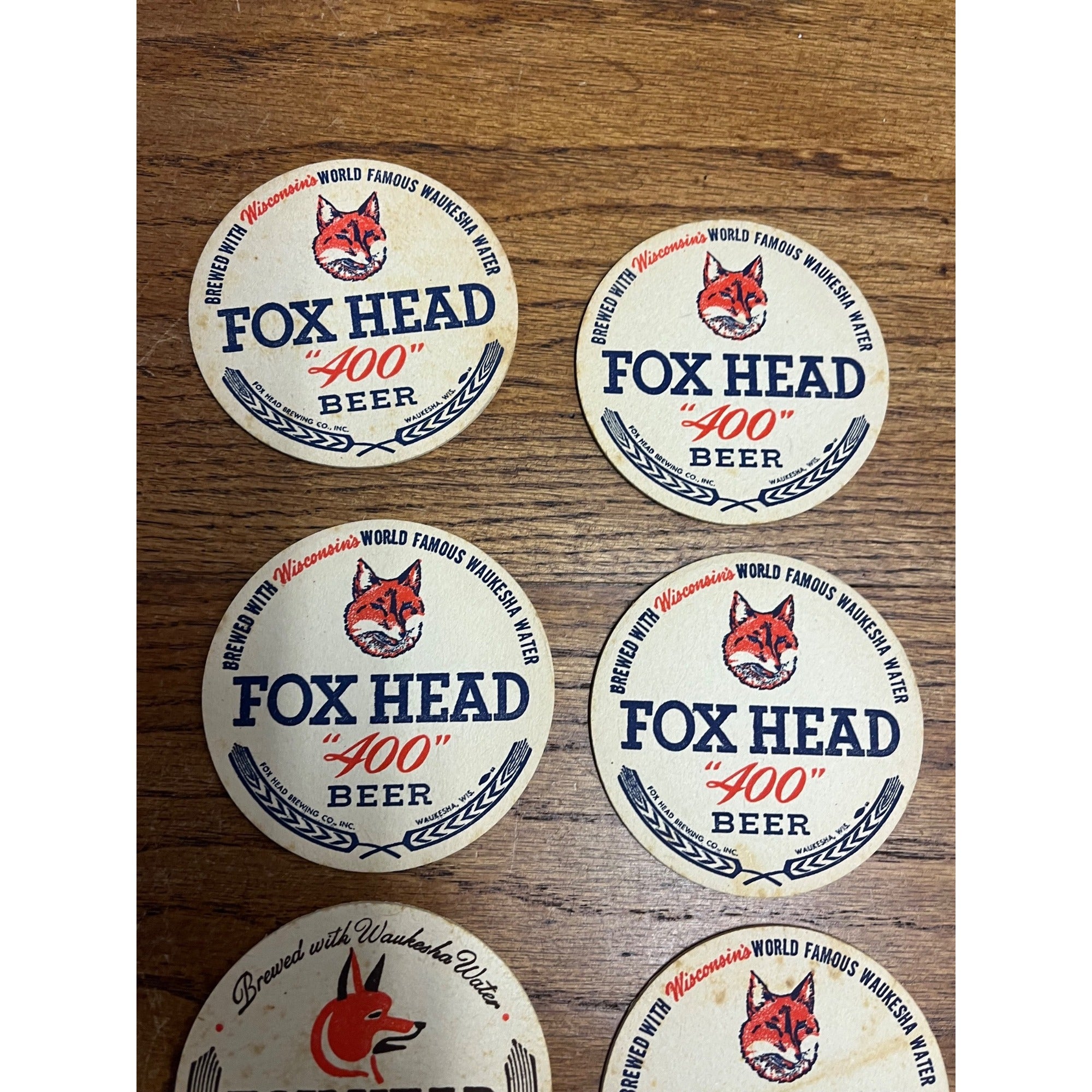 Vintage Fox Head 400 Beer Waukesha Wisconsin Bar Coasters Set