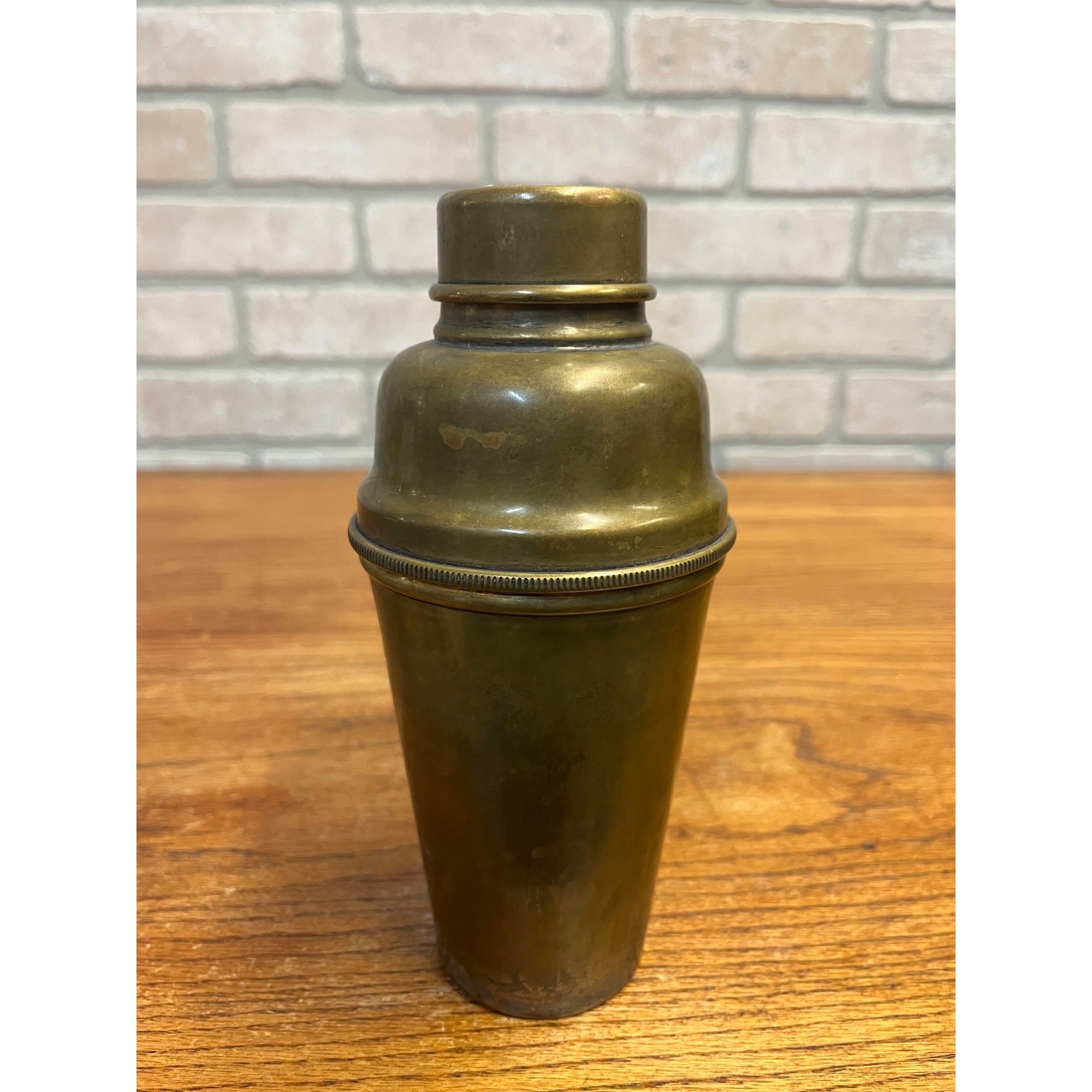 Antique EARLY 1900s Cocktail Shaker Barware Brass on Silver Plate Vintage 8"
