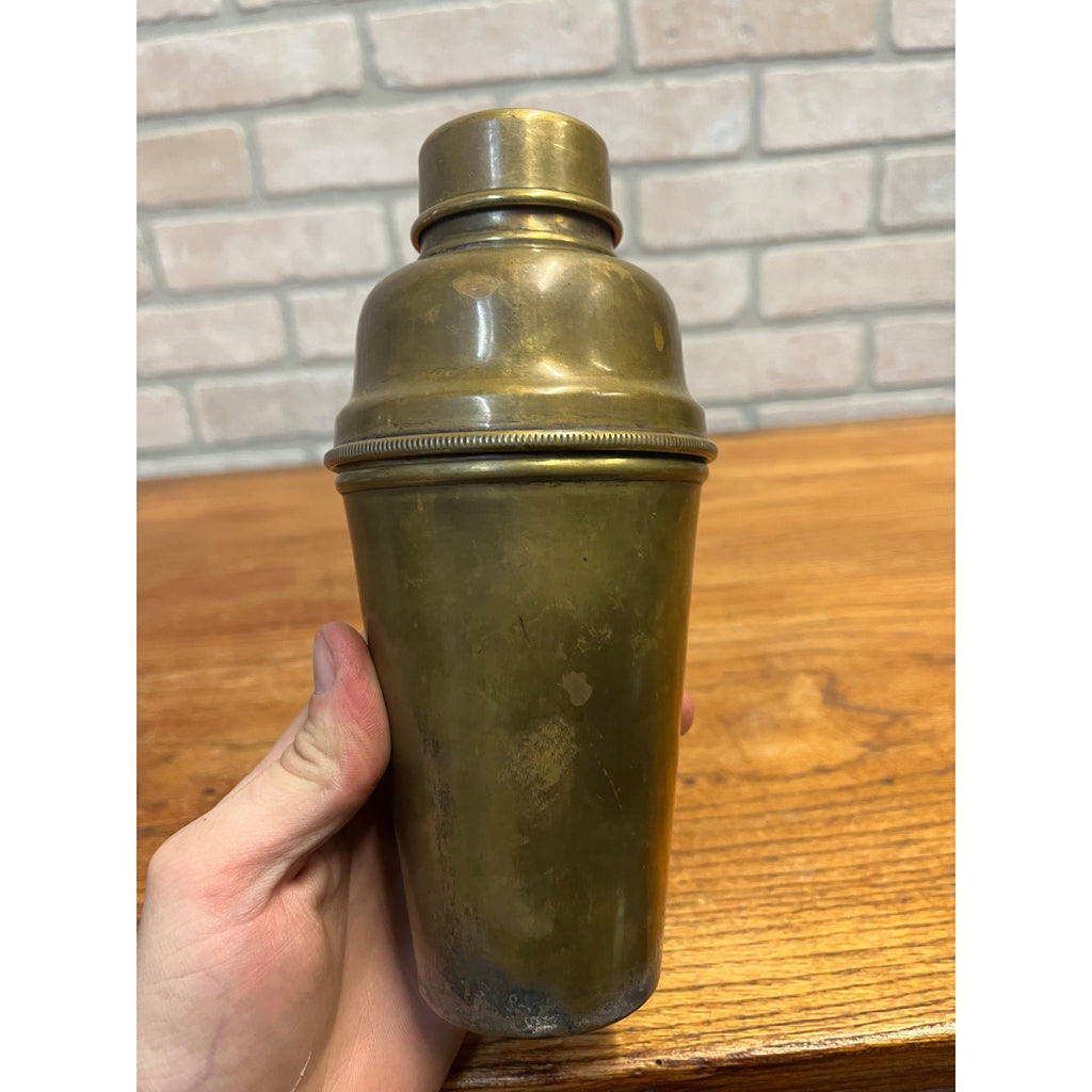 Antique EARLY 1900s Cocktail Shaker Barware Brass on Silver Plate Vintage 8"