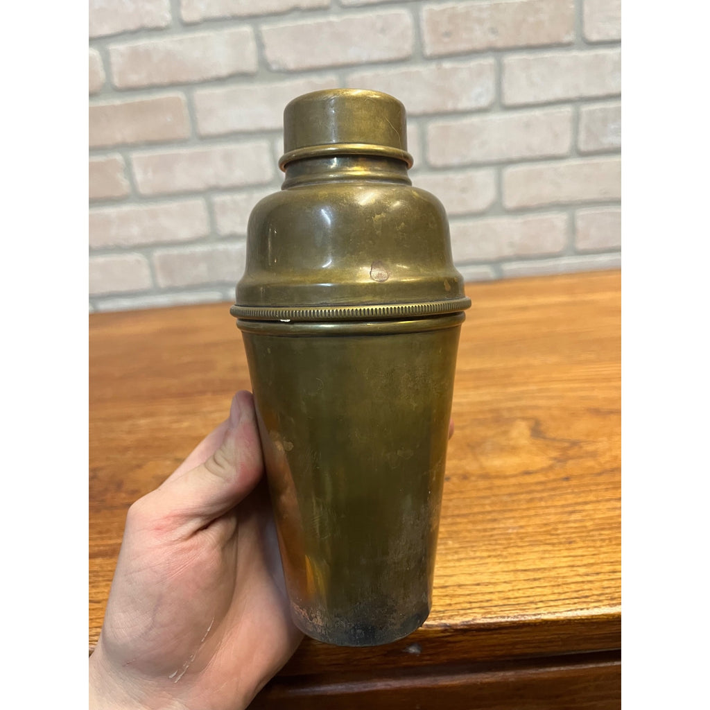 Antique EARLY 1900s Cocktail Shaker Barware Brass on Silver Plate Vintage 8"