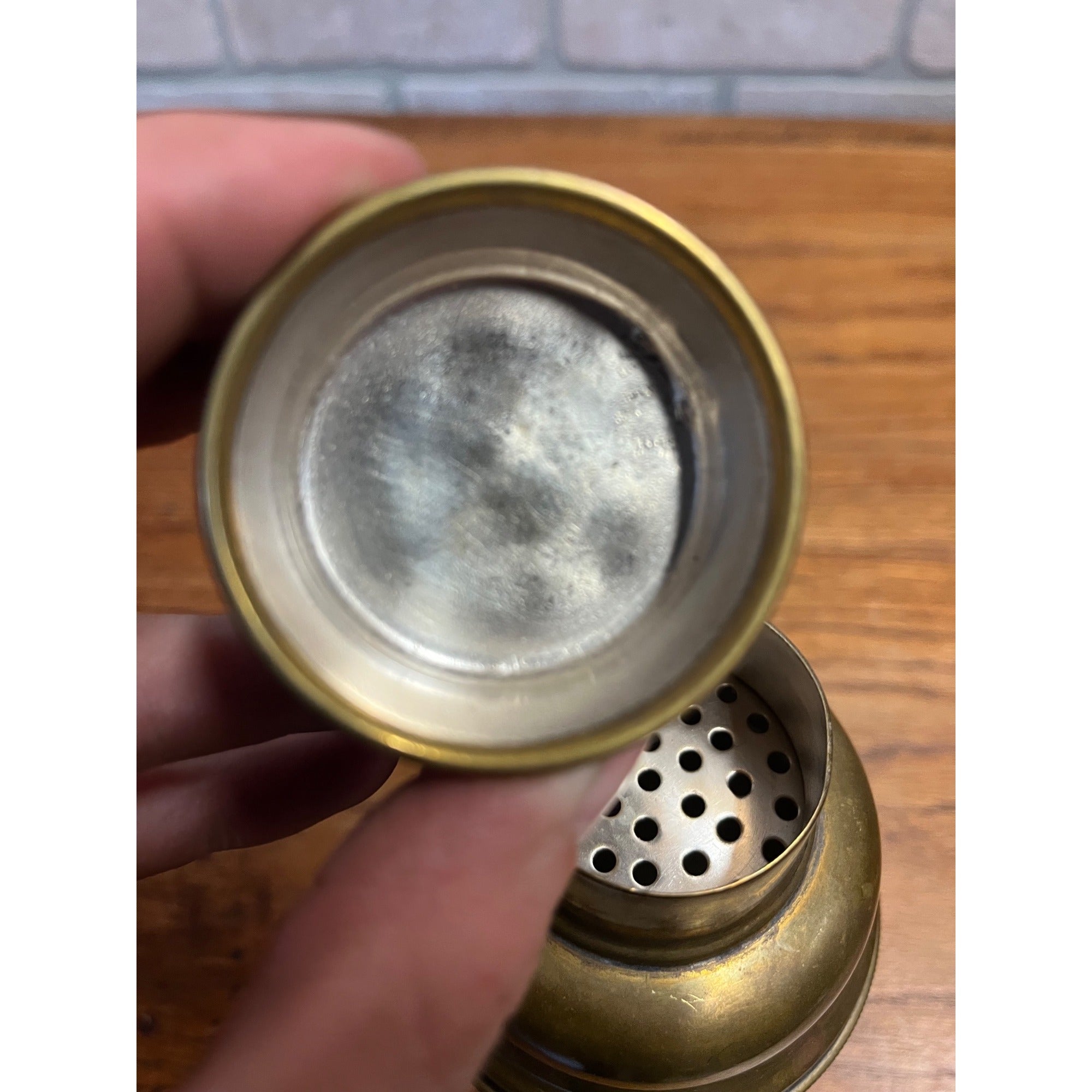 Antique EARLY 1900s Cocktail Shaker Barware Brass on Silver Plate Vintage 8"