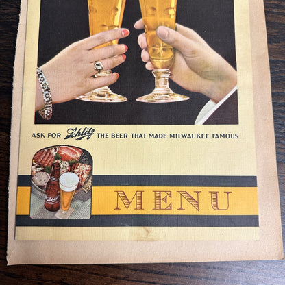 1930s Chicago Inn Eagle River Wisconsin Schlitz Beer Advetising Menu Scarce