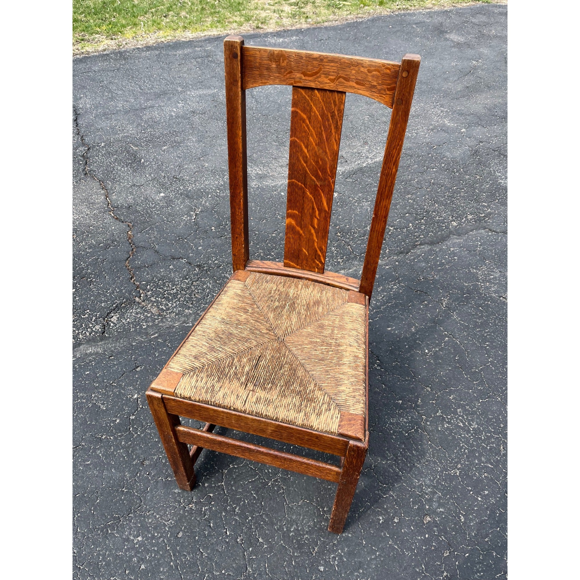 Original Limbert Co. Arts and Crafts Mission Oak Rush Side Chair