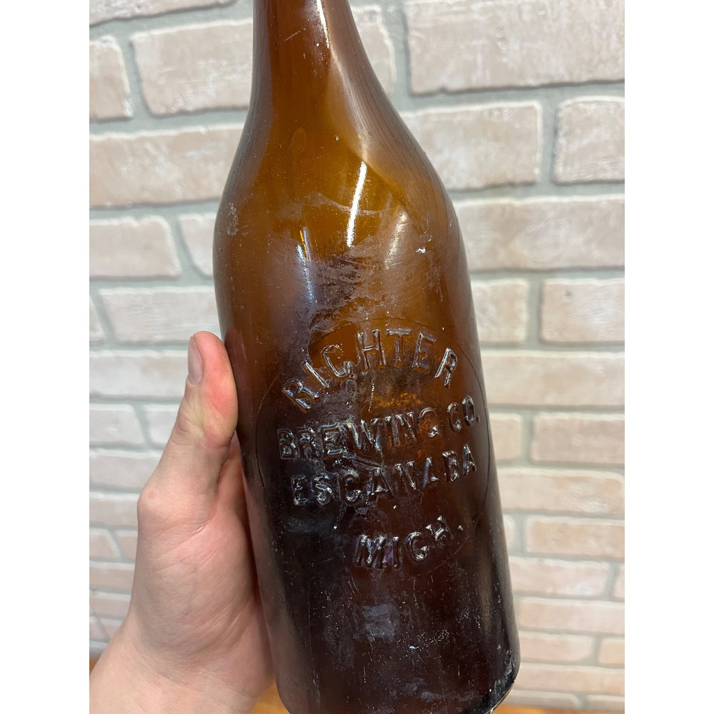 Pre-Pro Richter Brewing Co. Escanaba Michigan Amber Beer Bottle Quart MI