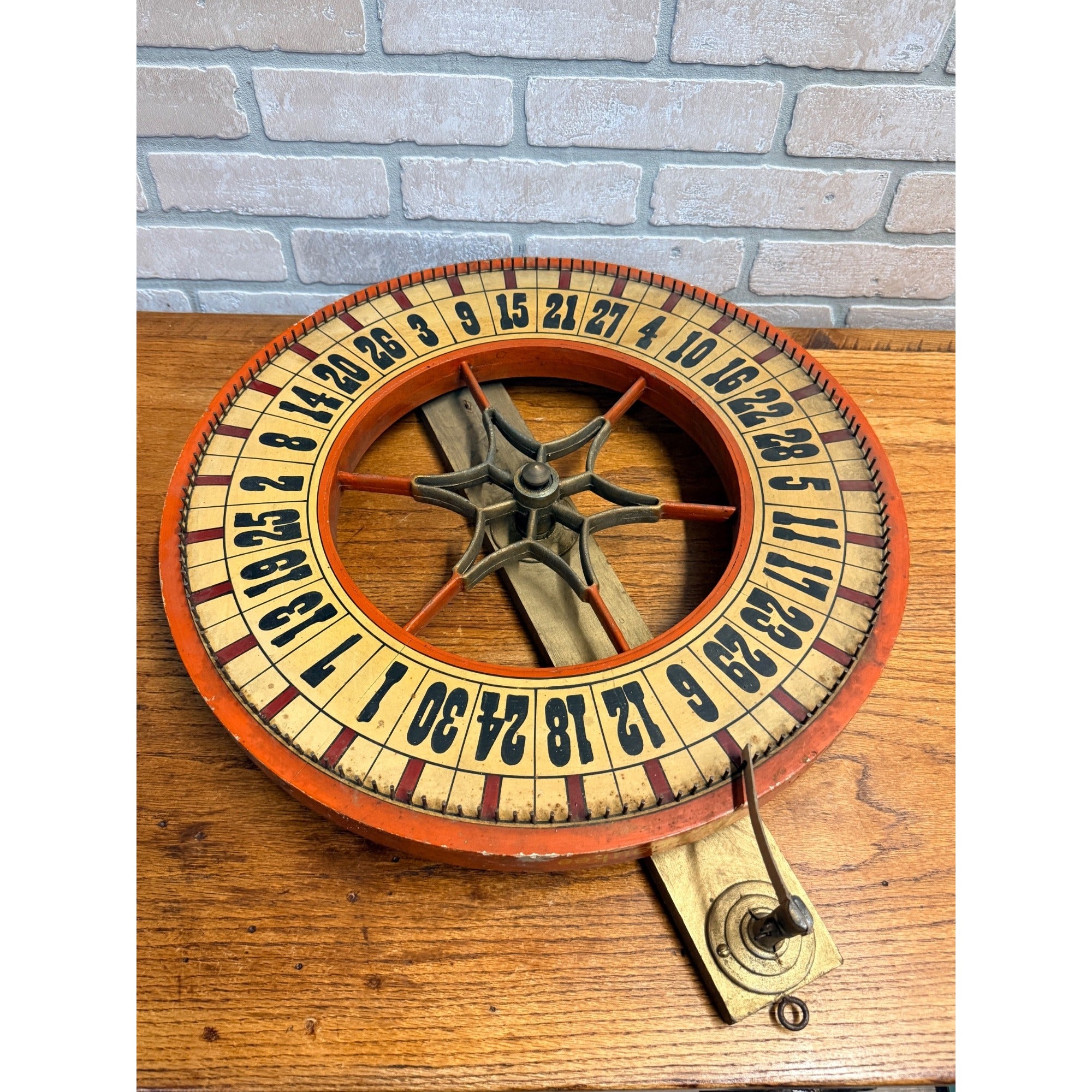Antique Gambling Gaming Roulette Wheel Wooden Carnival Sign 1900s Folk Art