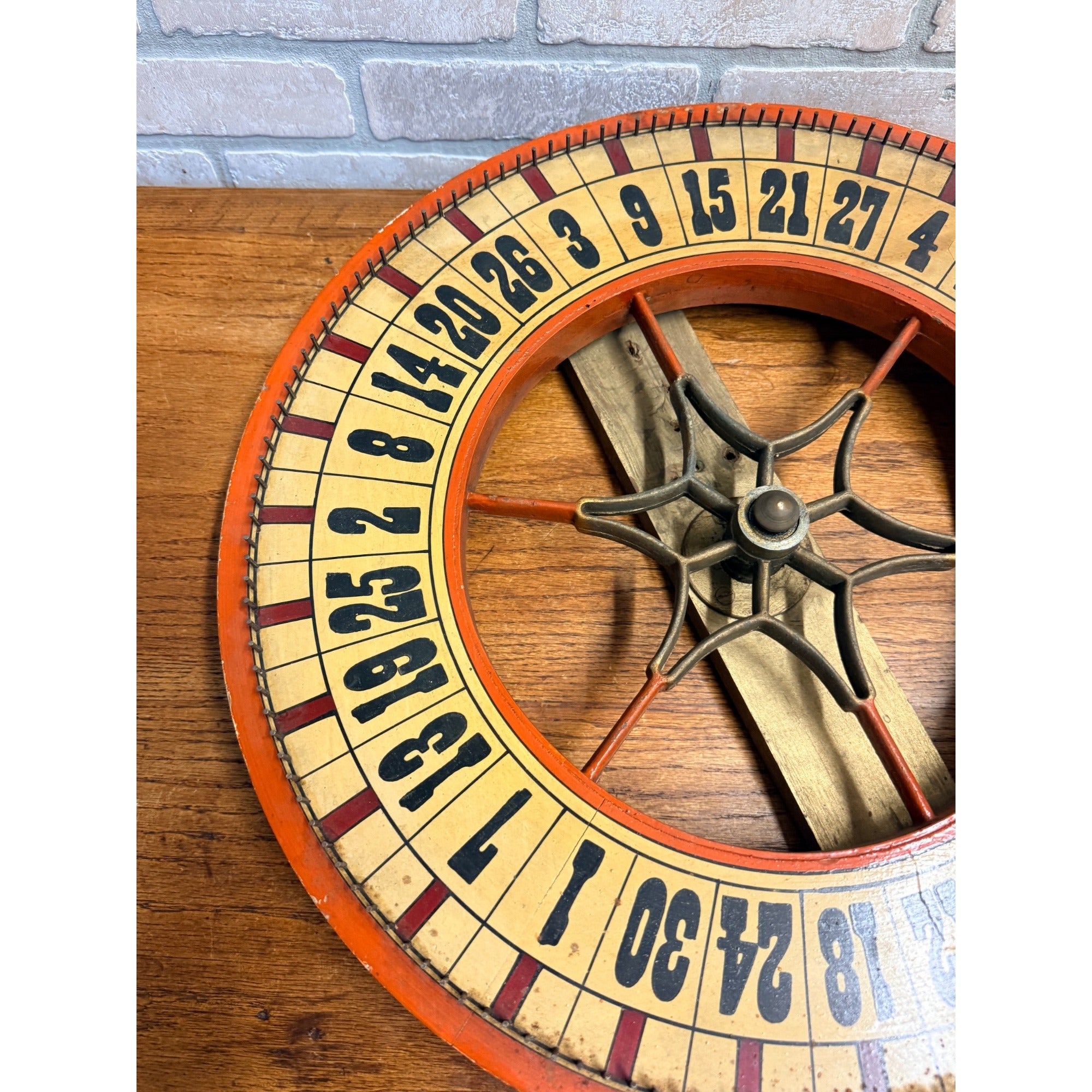 Antique Gambling Gaming Roulette Wheel Wooden Carnival Sign 1900s Folk Art