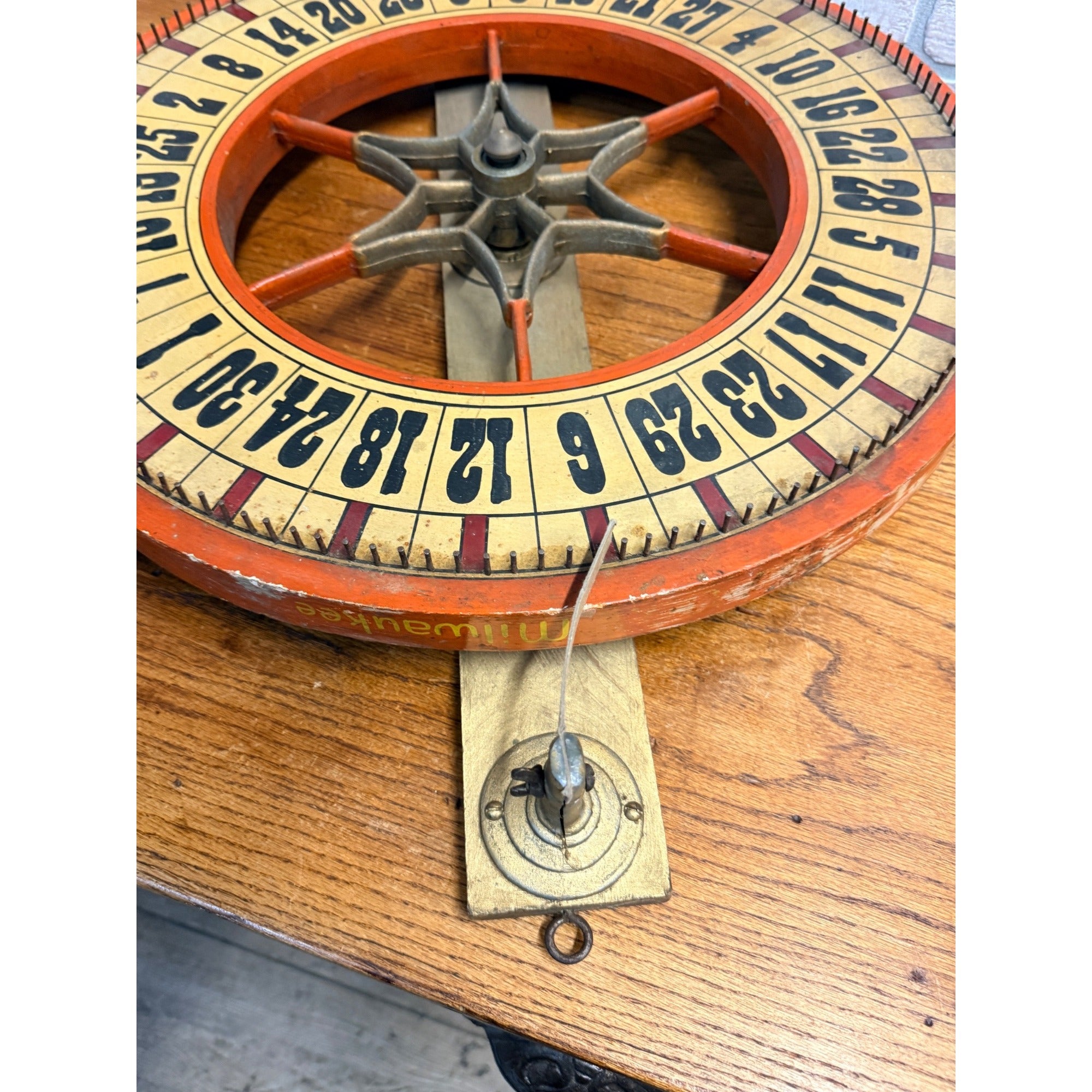 Antique Gambling Gaming Roulette Wheel Wooden Carnival Sign 1900s Folk Art