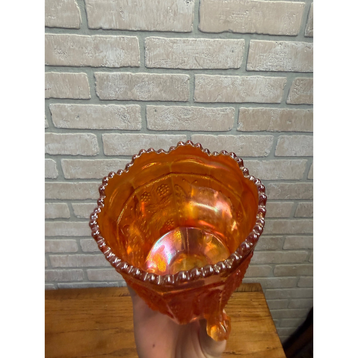 Fenton Marigold Carnival Glass Butterfly and Berry Spooner Sugar Bowl Dish Mid Century