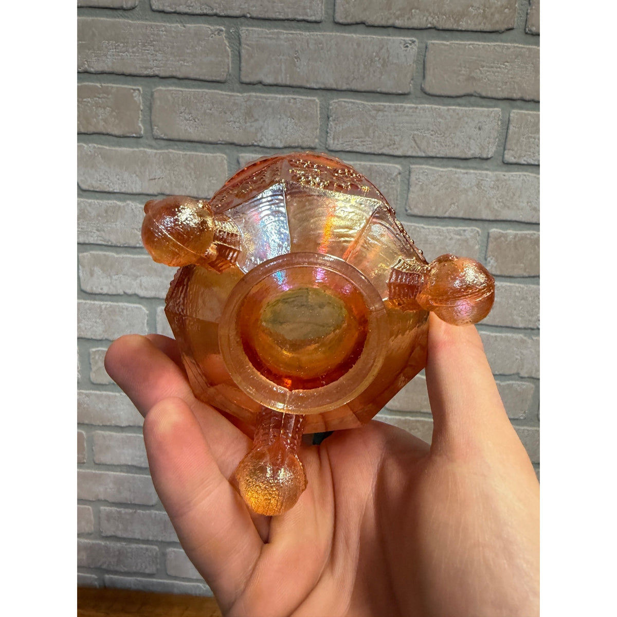Fenton Marigold Carnival Glass Butterfly and Berry Spooner Sugar Bowl Dish Mid Century