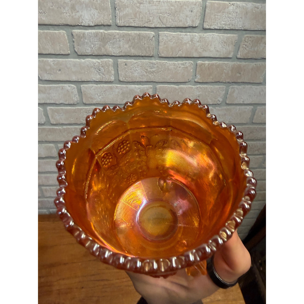Fenton Marigold Carnival Glass Butterfly and Berry Spooner Sugar Bowl Dish Mid Century